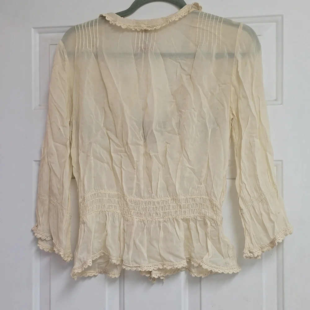 Johnny Was Cream Ivory 3/4 Sleeve Cupra Rayon Boho Embroidered Top - Picture 6 of 10